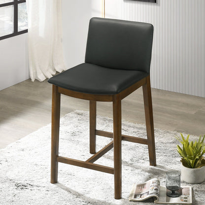 Mid-Century Counter Chair with Full-Back in black leather, wooden legs on Tampa Home & Garden Store