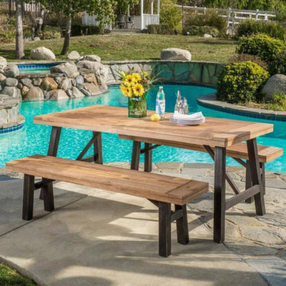 Outdoor Dining Set with Two Benches and a Table