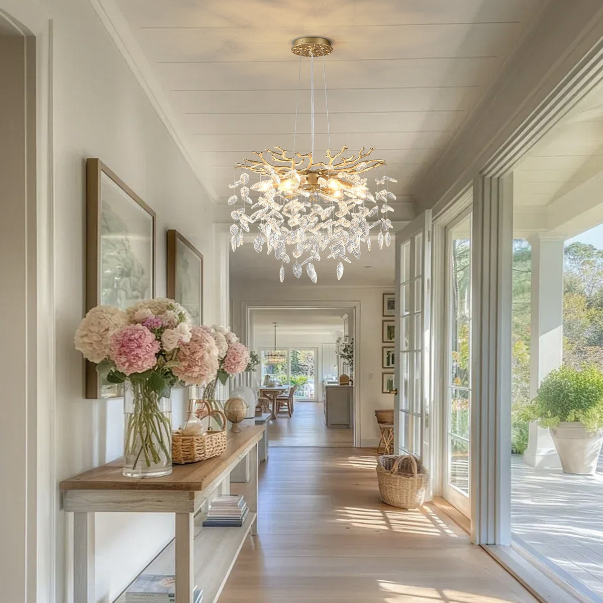 6-Light Chandelier Crystal Ceiling Lamp in gold finish with crystal drops by HouseOfZazla on Tampa Home & Garden Store