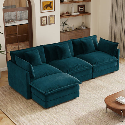 Oversize Chenille Fabric Sofa and Ottoman
