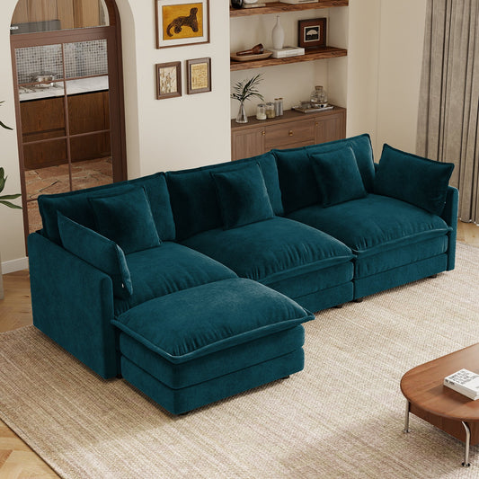 Oversize 3-Seater Sofa with Ottoman in teal velvet on Tampa Home & Garden Store
