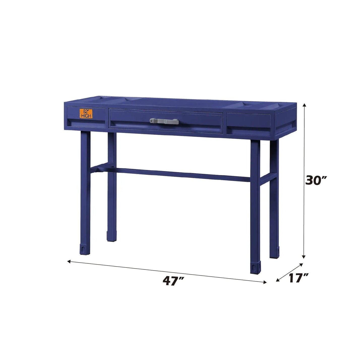 Blue cargo vanity desk with storage, central drawer and cubbies, Unique Piece Furniture on Tampa Home & Garden Store