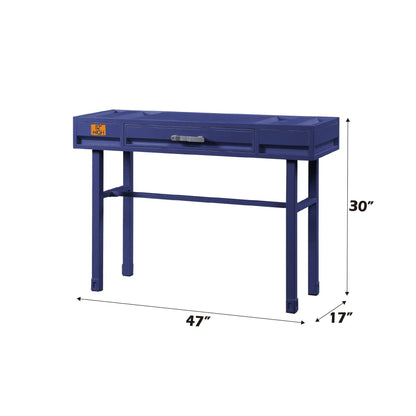 Blue cargo vanity desk with storage, central drawer and cubbies, Unique Piece Furniture on Tampa Home & Garden Store