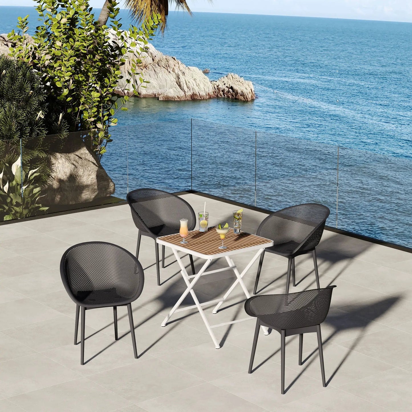 2 Pack Lounge Chair Set and Folding Square Table