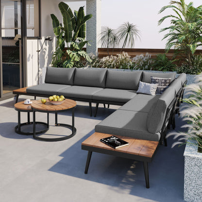 6-piece Modern Outdoor Sectional Sofa Set with two nesting coffee tables in gray cushions on Tampa Home & Garden Store