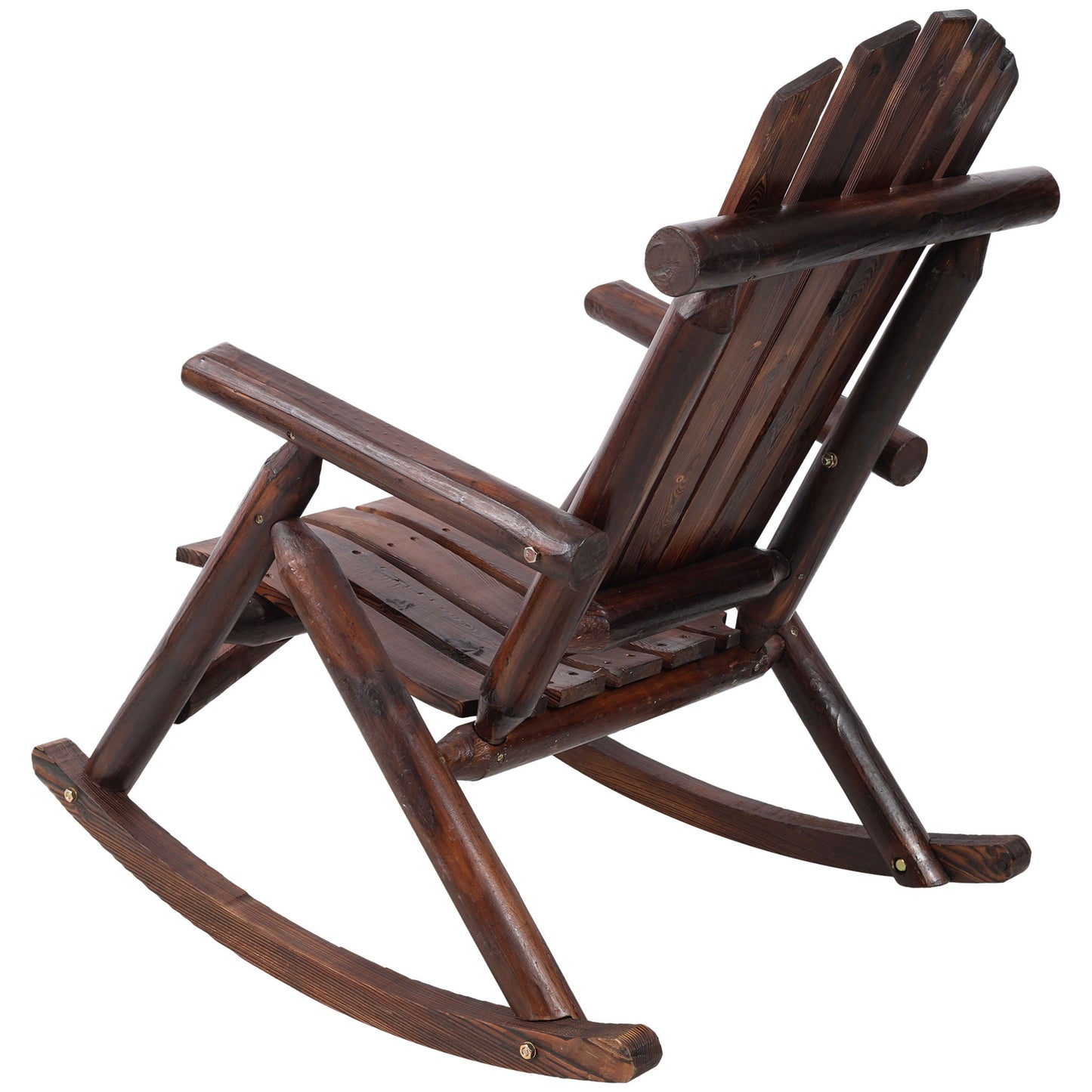 Durable wooden porch rocker with fir log construction and dark stain finish on Tampa Home & Garden Store