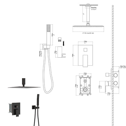 Dual Shower Head 16in Ceiling Mount Shower System gray with valve by HouseOfZazla on Tampa Home & Garden Store