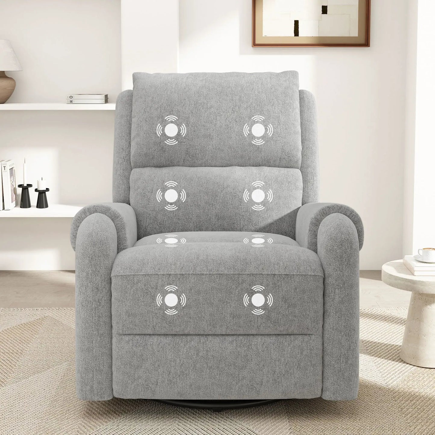 Manual Recliner Massage Chair with Swivel Rocker, gray fabric, 8 modes, side storage pocket on Tampa Home & Garden Store