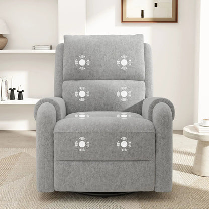 Manual Recliner Massage Chair with Swivel Rocker, gray fabric, 8 modes, side storage pocket on Tampa Home & Garden Store