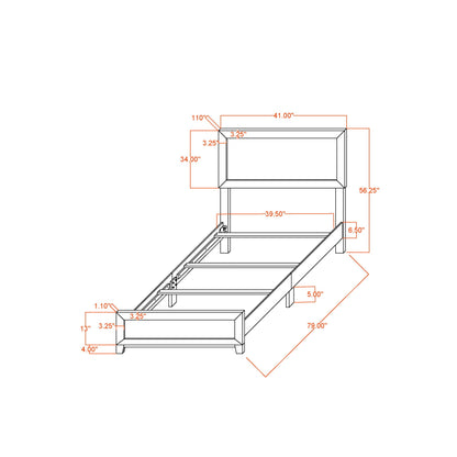 Soluto Bed platform bed frame by HouseOfZazla; detailed schematic with orange measurements on Tampa Home & Garden Store