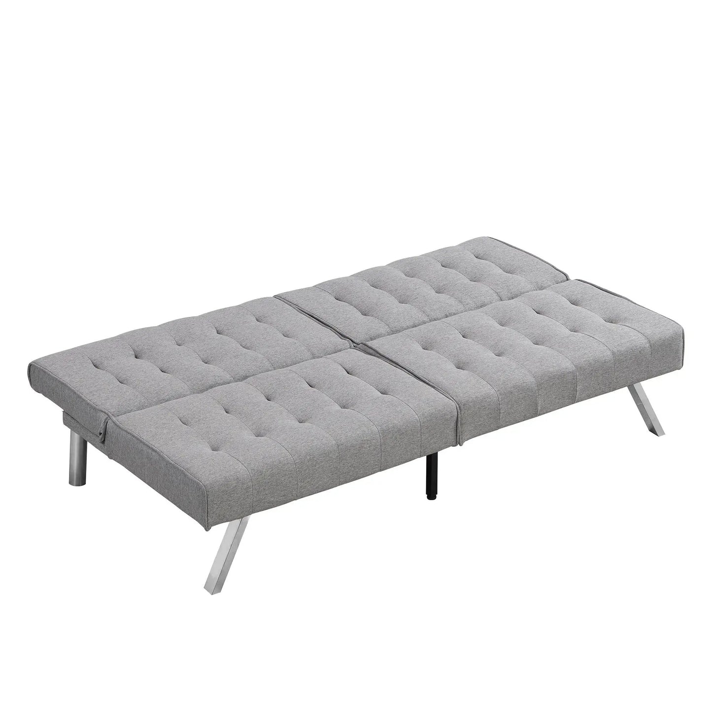Futon sofa bed gray tufted fabric with metal legs on Tampa Home & Garden Store