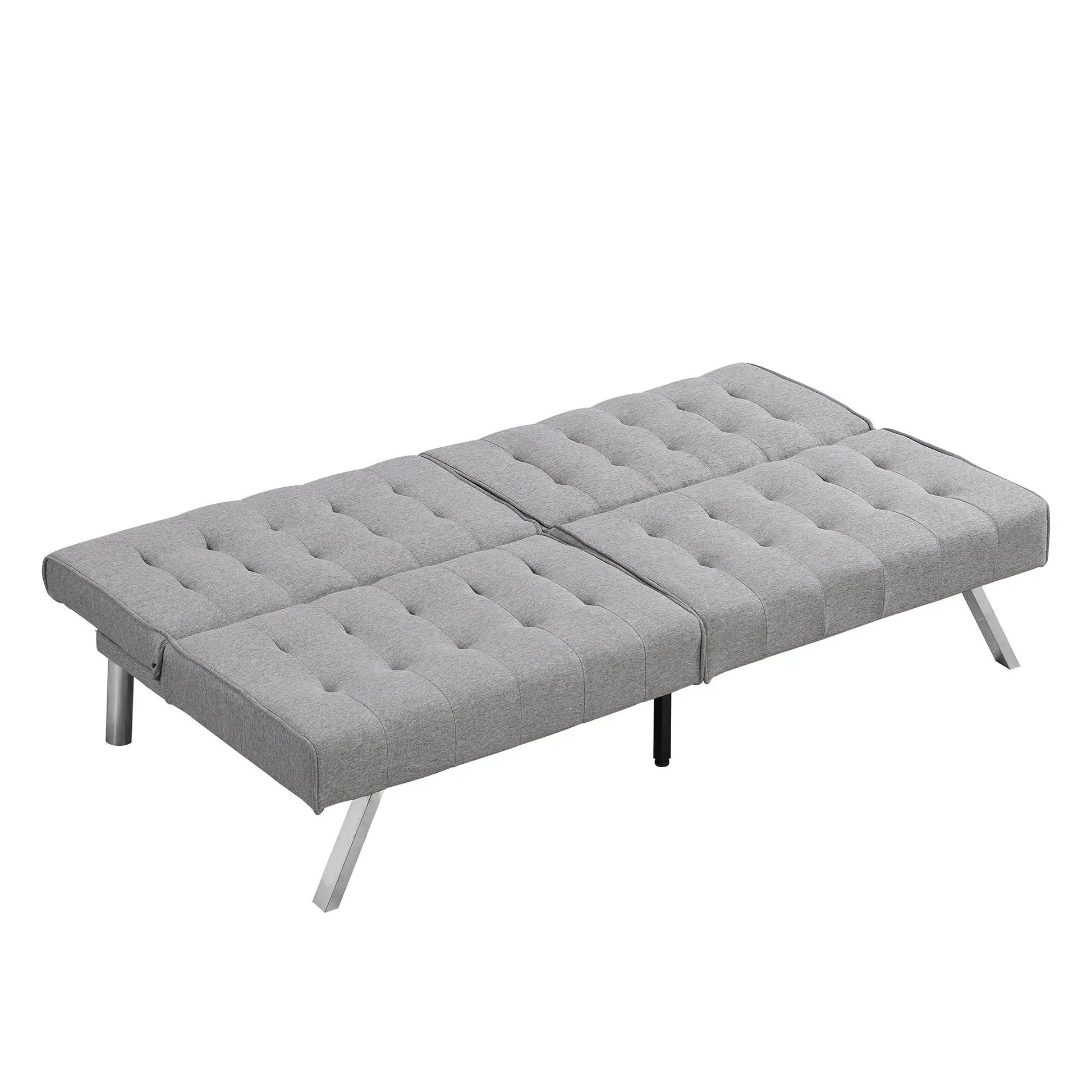 Futon sofa bed gray tufted fabric with metal legs on Tampa Home & Garden Store