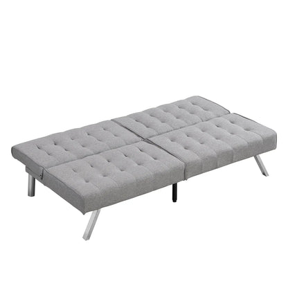 Futon sofa bed gray tufted fabric with metal legs on Tampa Home & Garden Store