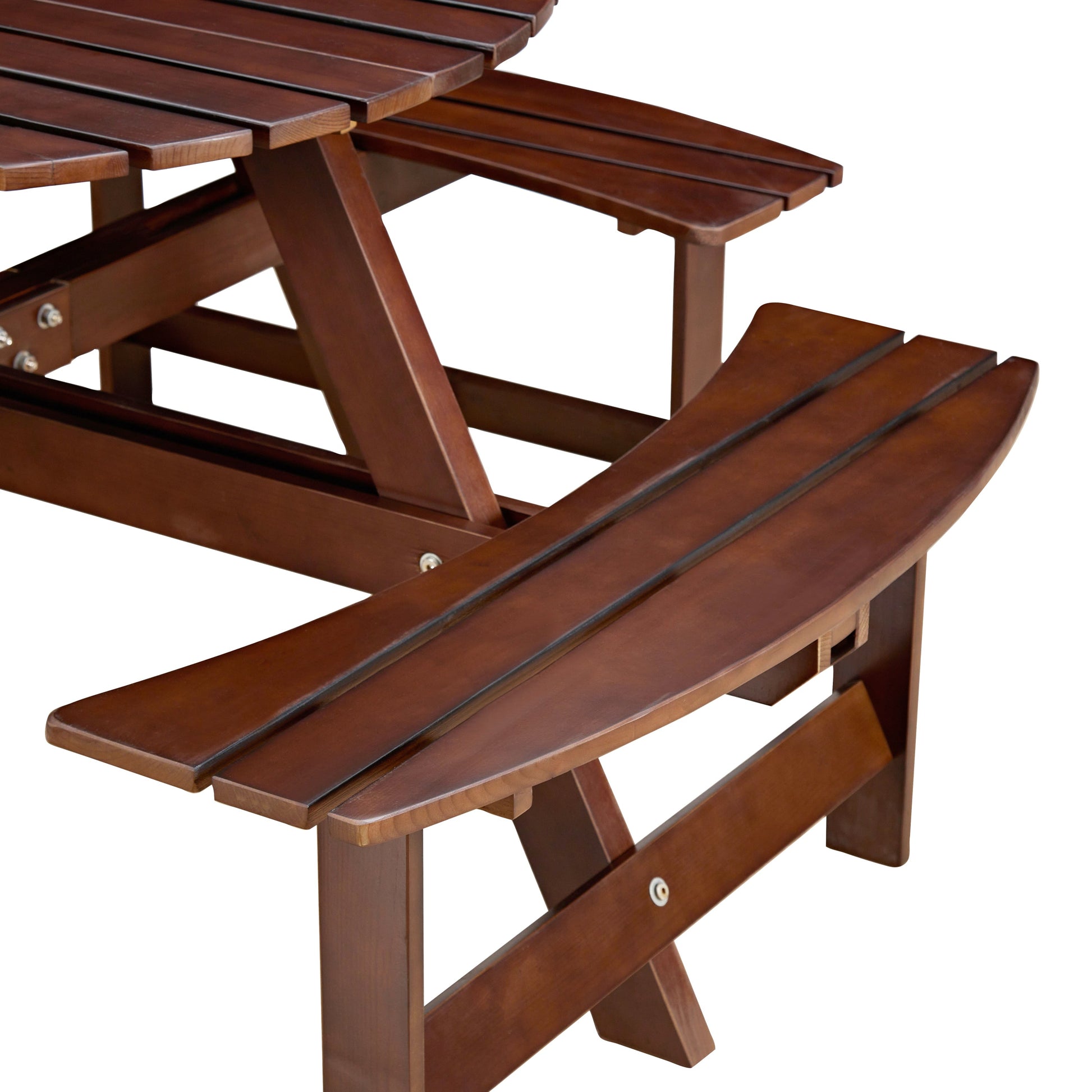 Outdoor 8 Person Round Picnic Table with Built-In Benches brown wood HouseOfZazla on Tampa Home & Garden Store