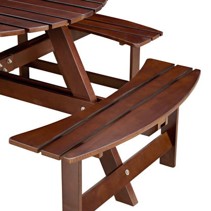 Outdoor 8 Person Round Picnic Table with Built-In Benches brown wood HouseOfZazla on Tampa Home & Garden Store