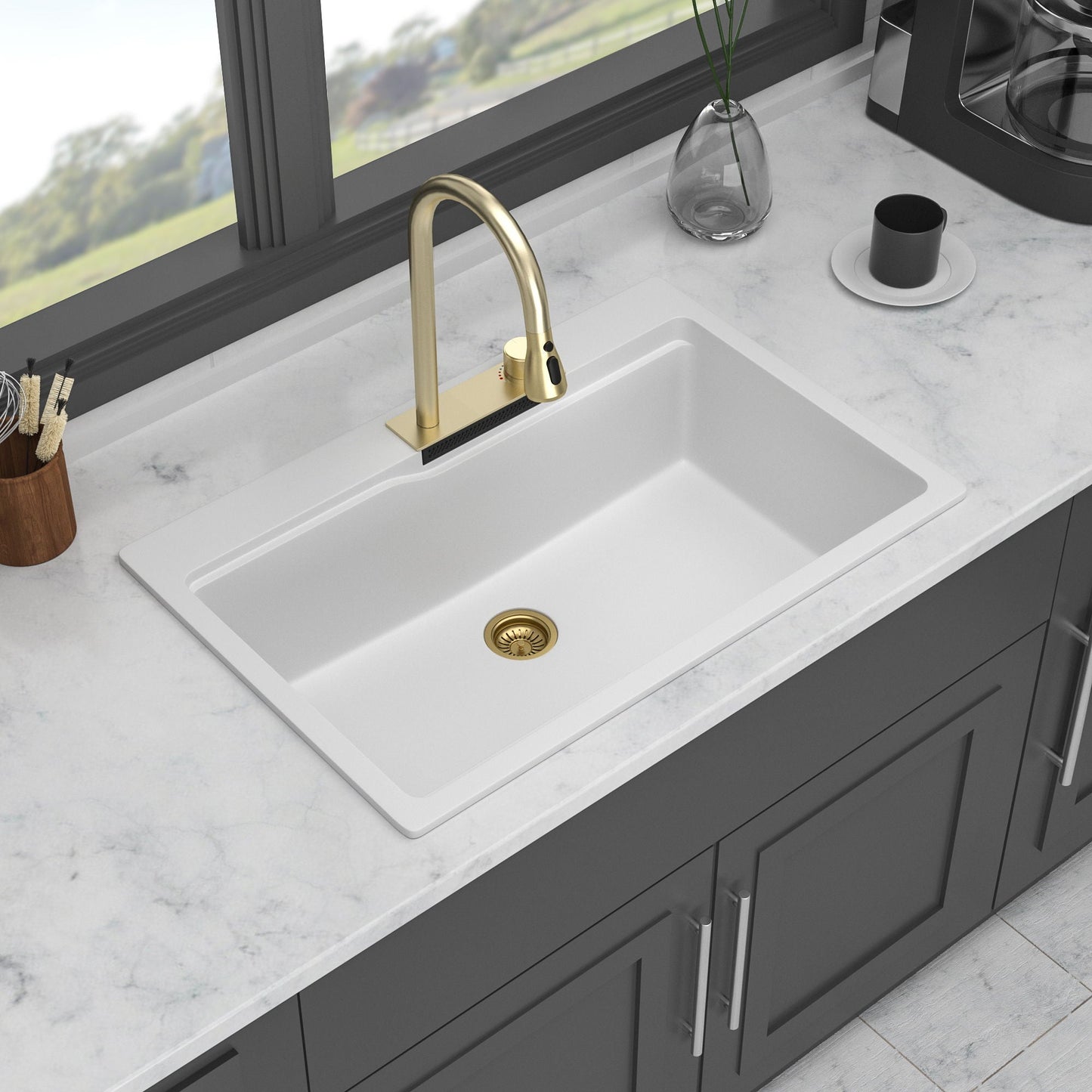 Brushed Waterfall Sink with Faucet and Cup Washer