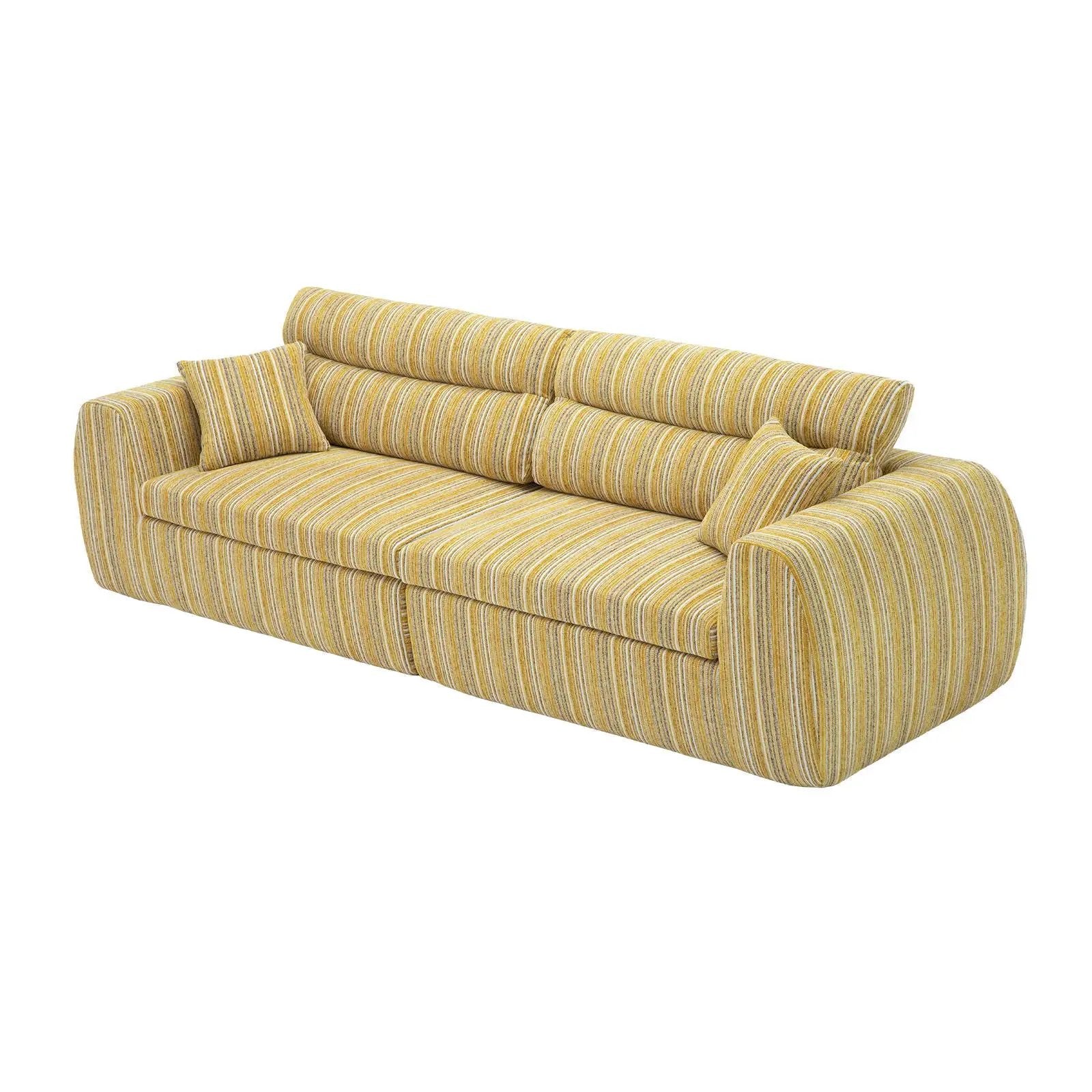 3 Seater couch in yellow striped fabric with two throw pillows by Unique Piece Furniture on Tampa Home & Garden Store