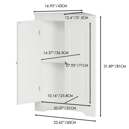 Corner white linen cabinet with 2 doors and adjustable shelves freestanding bathroom storage on Tampa Home & Garden Store