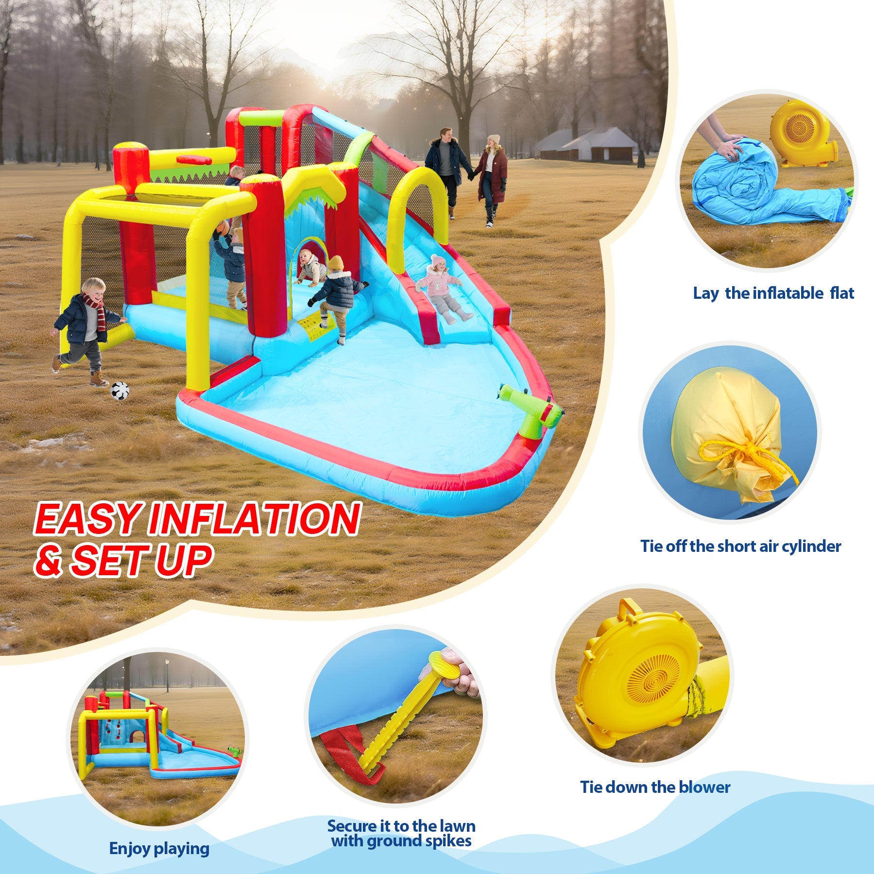 7-in-1 Inflatable Slide Water Park and Garden Bouncer multicolor outdoor playset HouseOfZazla on Tampa Home & Garden Store