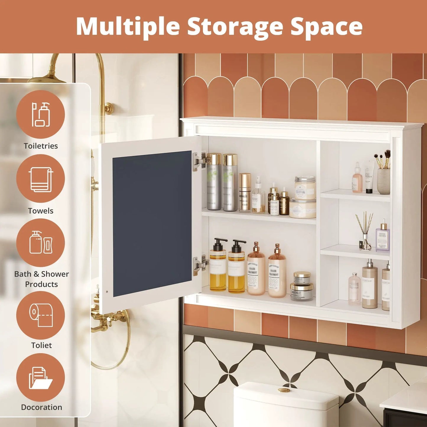 Wall Cabinet With Mirror and Adjustable Shelving