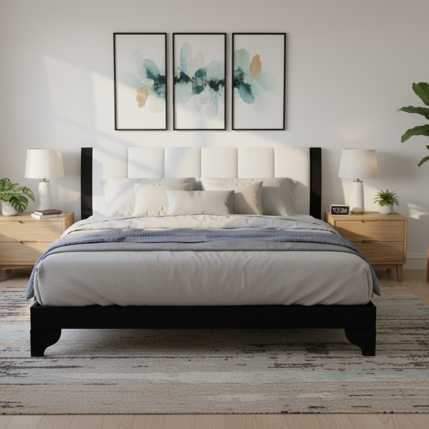 Solid Black and White Pine Queen Bed Frame