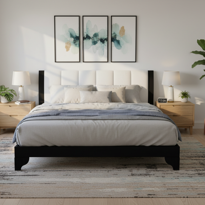 Solid Black and White Pine Queen Bed Frame