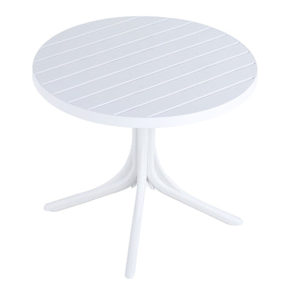 Modern white round outdoor dining table with slatted top and pedestal base by HouseOfZazla on Tampa Home & Garden Store