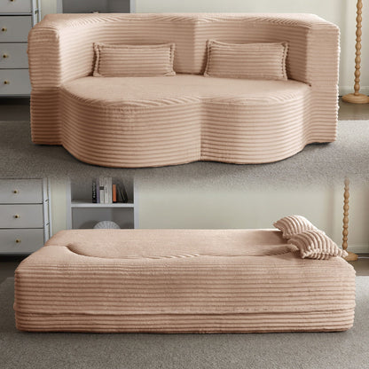 Floor convertible sleeper sofa bed by HouseOfZazla in blush pink corduroy with 2 pillows on Tampa Home & Garden Store