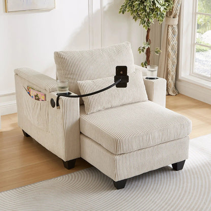 Convertible Chaise Lounge Chair With USB Ports