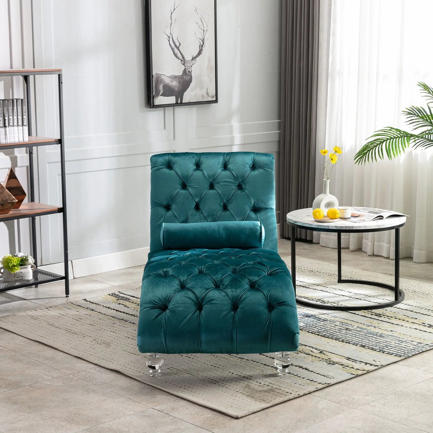 Indoor Chaise Lounge With Button Tufted Pillow