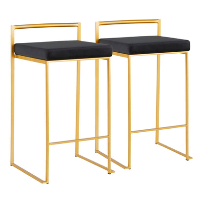 Fuji contemporary counter stool set of 2, gold frame, black cushions by HouseOfZazla on Tampa Home & Garden Store