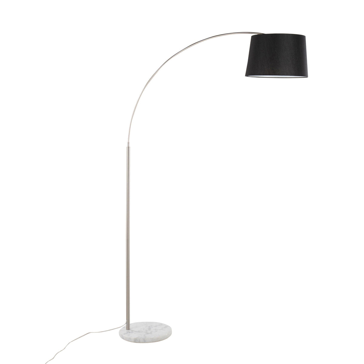 March Floor Lamp with curved chrome arc and black shade, marble base on Tampa Home & Garden Store
