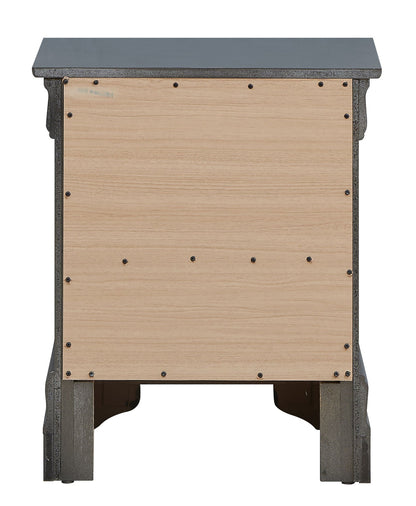 Accent nightstand with textured gray frame and natural wood panel body on Tampa Home & Garden Store