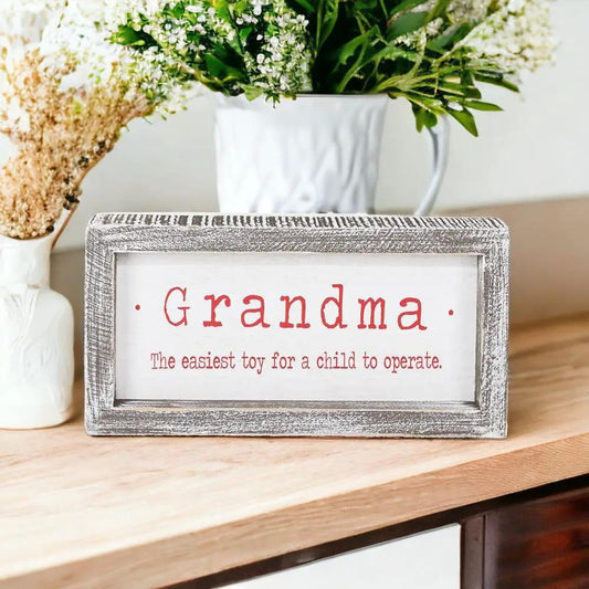 Grandma humor sign, farmhouse chic wood sign with distressed frame and red text, Gia Roma on Tampa Home & Garden Store