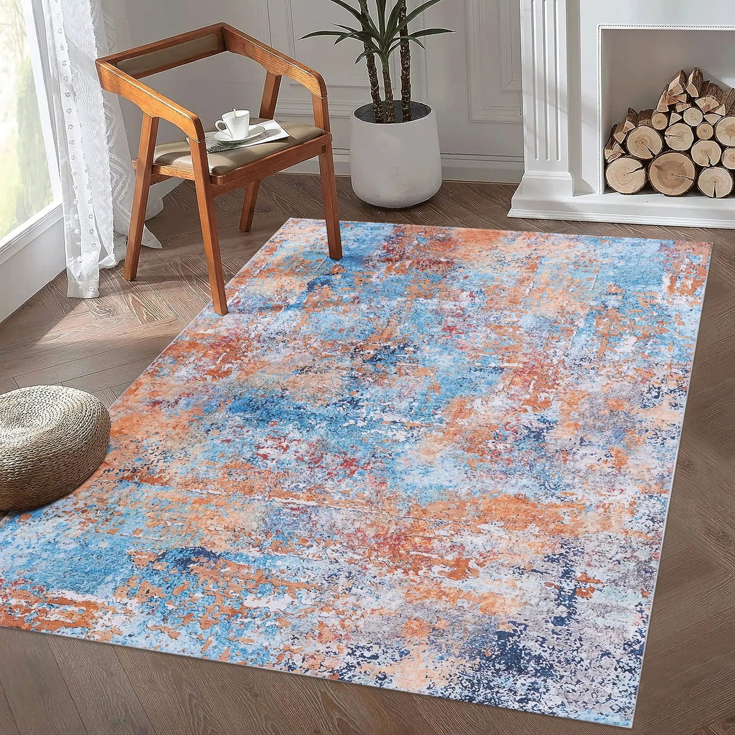 Area rug Maval by Unique Piece Furniture with washable blue/beige pattern for modern spaces on Tampa Home & Garden Store