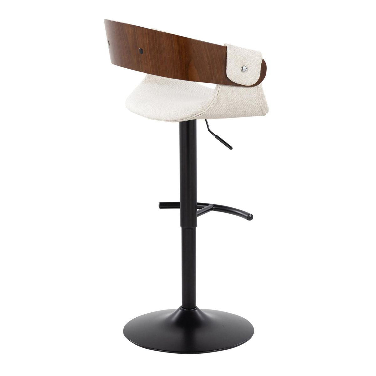 Mid-Century modern adjustable barstool beige fabric seat, wood back, swivel HouseOfZazla on Tampa Home & Garden Store
