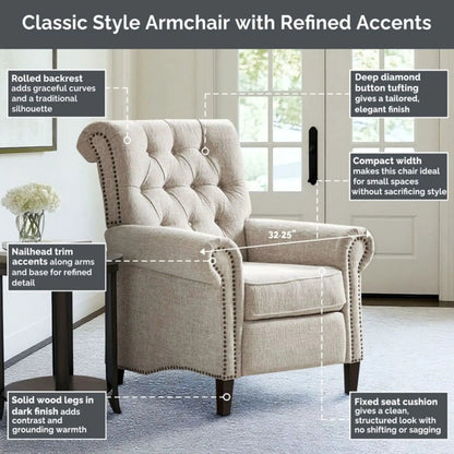 Unique Piece Furniture Aidan cream push-back recliner chair with tufted back and nailhead trim on Tampa Home & Garden Store