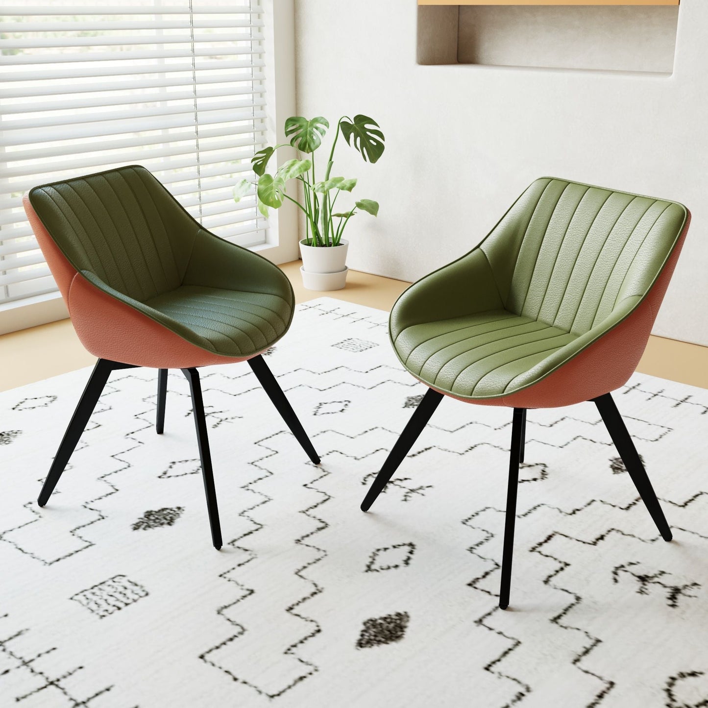 Modern Medieval Kitchen Chair With 360° Rotation, green and pink upholstery, black legs HouseOfZazla on Tampa Home & Garden Store