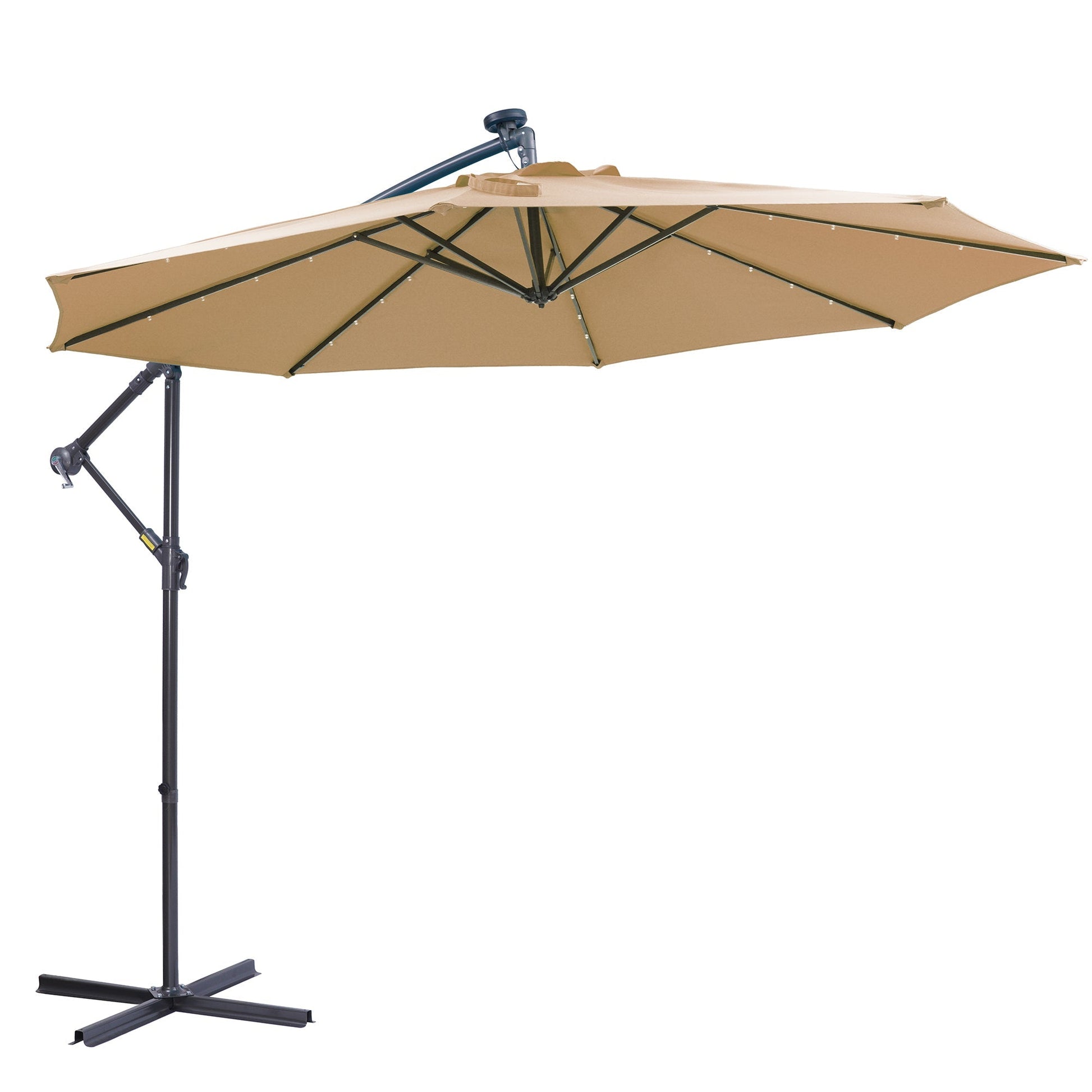 Outdoor Cantilever Patio Umbrella 10 ft tan canopy, 32 LED lights, HouseOfZazla on Tampa Home & Garden Store