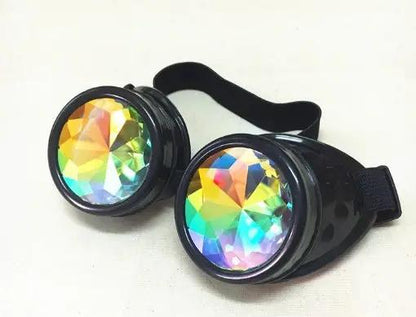 Pair of steampunk goggles with black frames and rainbow prism lenses FLIPSTYLEZLLC on Tampa Home & Garden Store