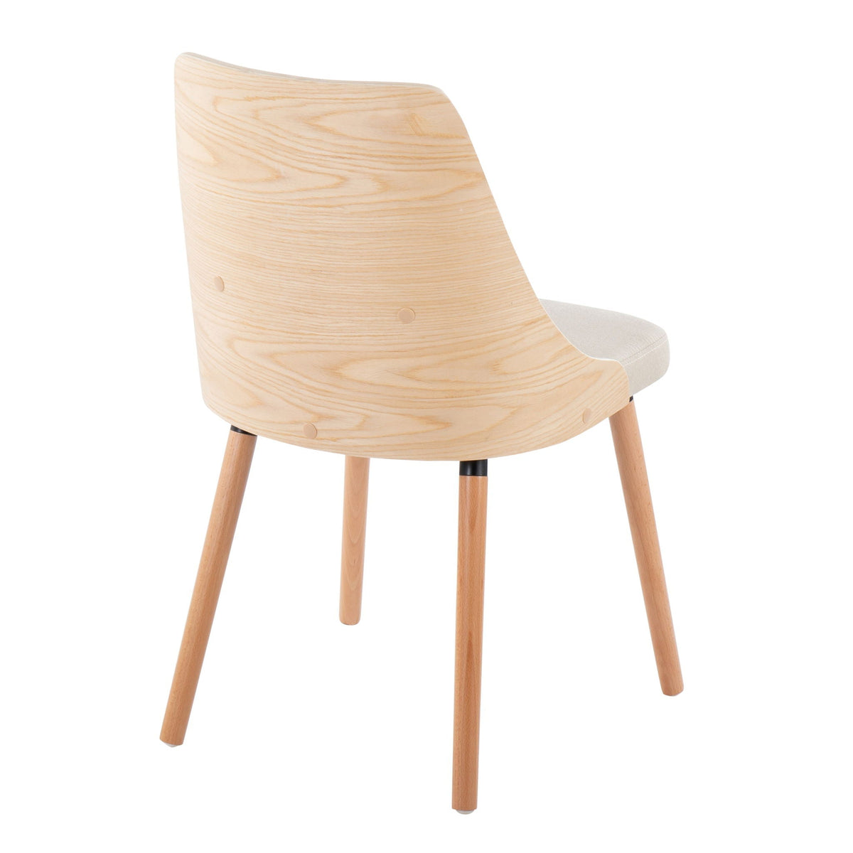 Mid Century Modern wooden chair with curved back and beige padded seat on Tampa Home & Garden Store