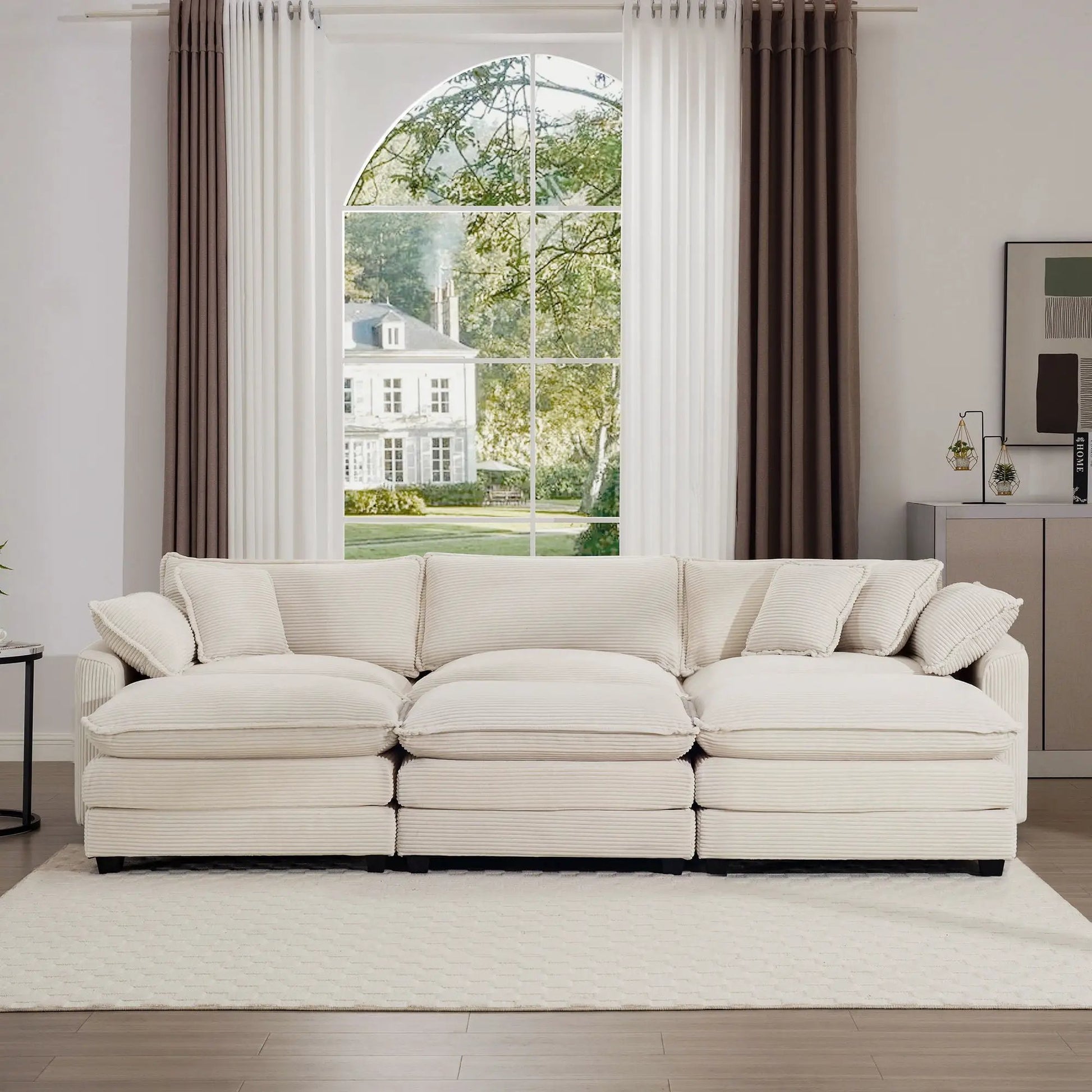 Modern Oversized Modular Cushion Sofa with Ottoman in cream fabric, deep seating, 3-piece sofa set on Tampa Home & Garden Store