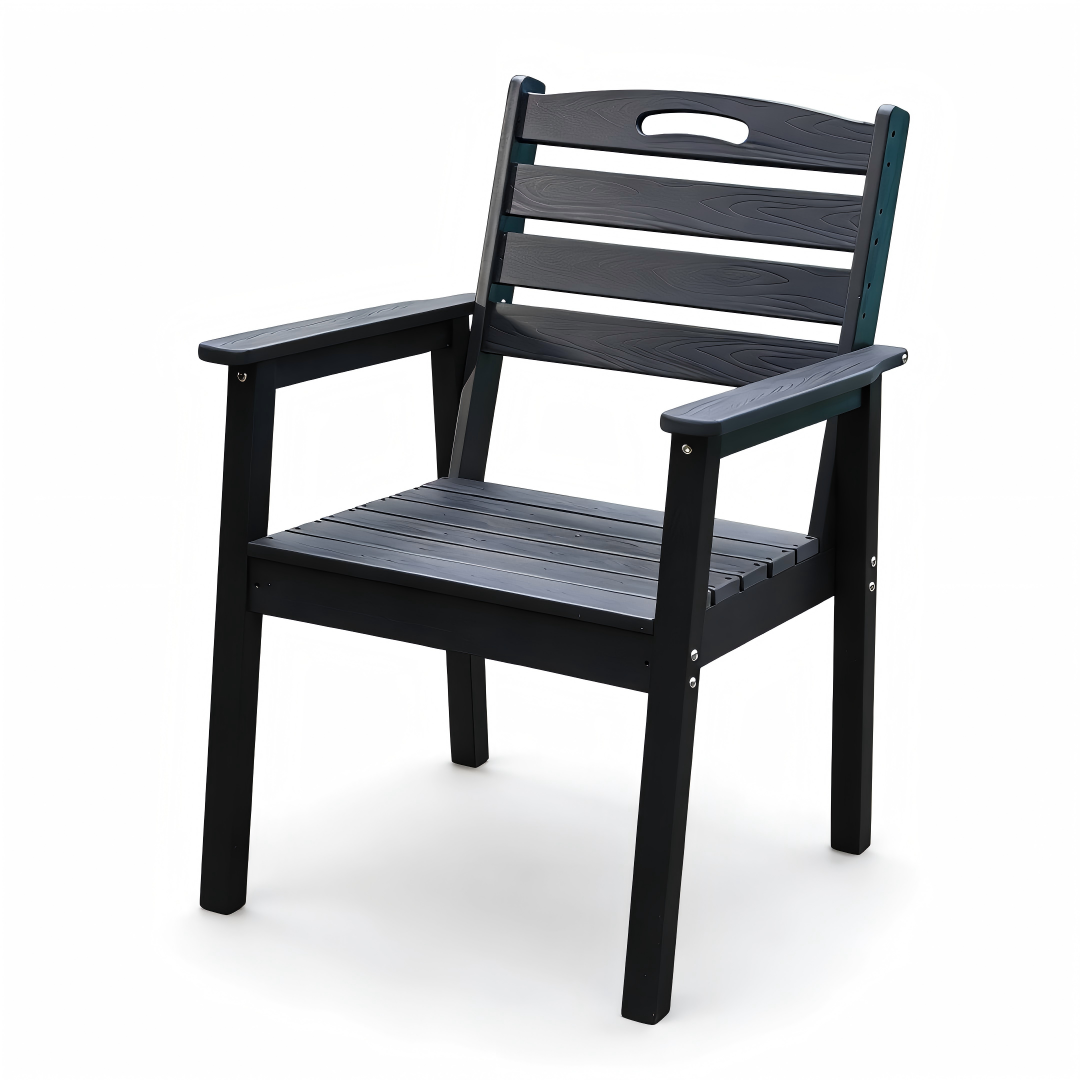 HDPE outdoor terrace dining chair black with slatted back and armrests HouseOfZazla on Tampa Home & Garden Store