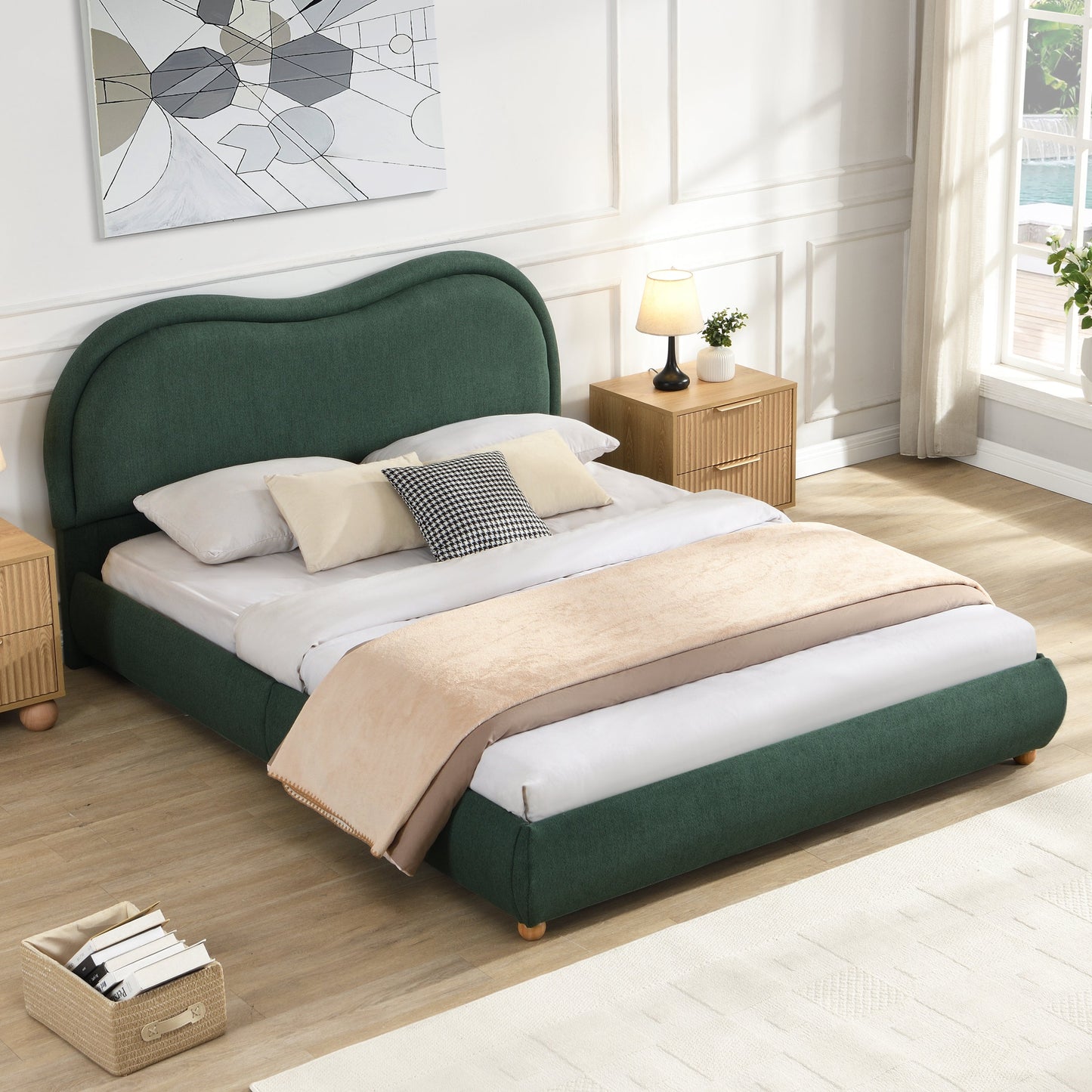 Queen Platform Bed and Soft Curved Headboard