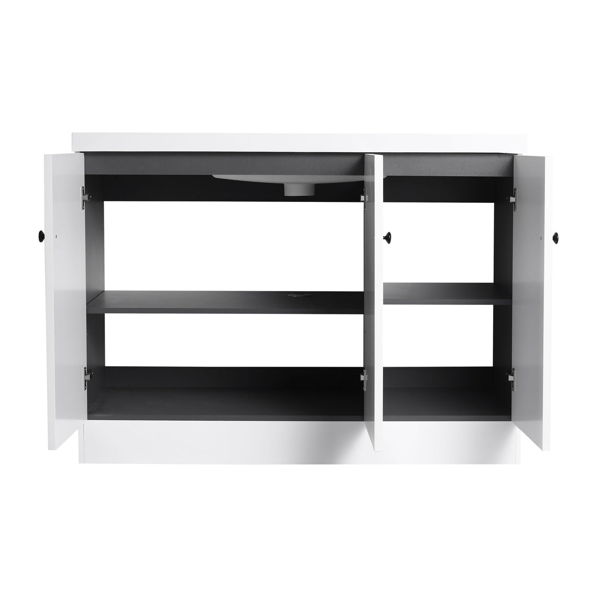 HouseOfZazla freestanding bath vanity with resin sink, white top and dark gray frame on Tampa Home & Garden Store