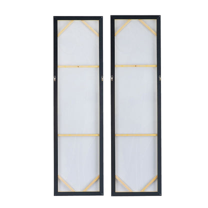 Elongated modern abstract oil paintings set of 2 on canvas with black frames and gold cross accents on Tampa Home & Garden Store