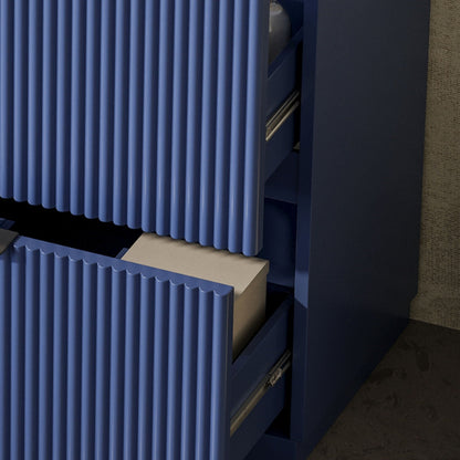Fluted Bathroom Vanity and Ceramic Sink Unit blue ribbed panels; open drawer reveals slides on Tampa Home & Garden Store