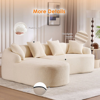 Boneless L-Shape Sectional Sofa with Curved Chaise, cream plush boucle by HouseOfZazla on Tampa Home & Garden Store
