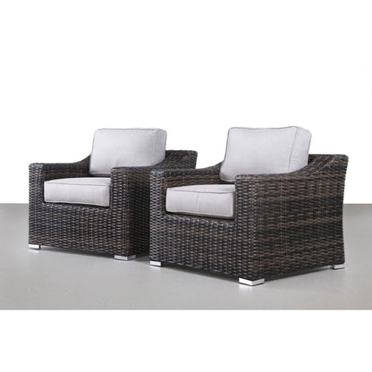 Modern patio chairs set of 2 brown wicker with light gray cushions on Tampa Home & Garden Store