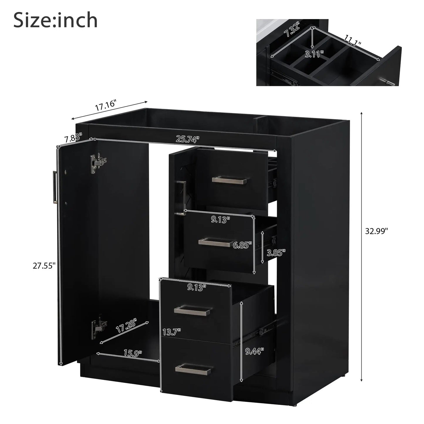 Black bathroom vanity with sink, Unique Piece Furniture freestanding cabinet with 3 drawers on Tampa Home & Garden Store